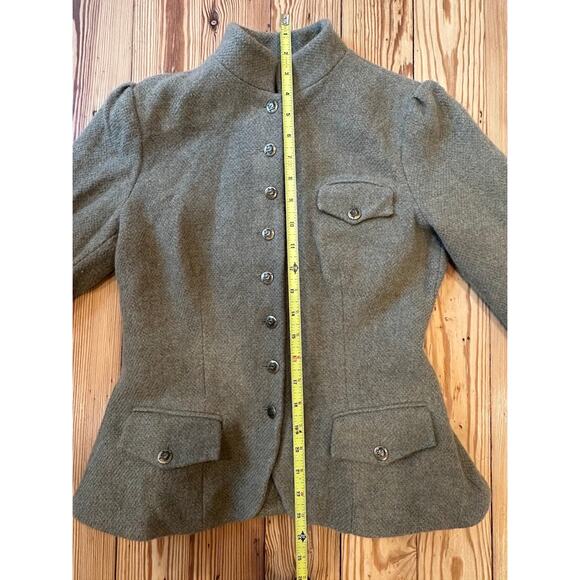 Vintage 90s Ralph Lauren Wool Green Gray Fitted Button Front Blazer Small - Picture 10 of 12
